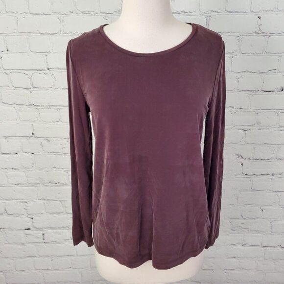 𝅺COS mahogany Brown Deep Plum Long Sleeve Stretch Top sz S NEW - Picture 1 of 7